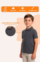 Camisa Gola Polo Infantil Menino Cinza Chumbo (Liso)