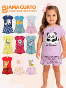 Kit com 6 Peças(3 conjunto) Pijama Curto