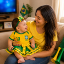 Body Bebê Brasil Feminino Copa 2026 • Kit 3 Peças