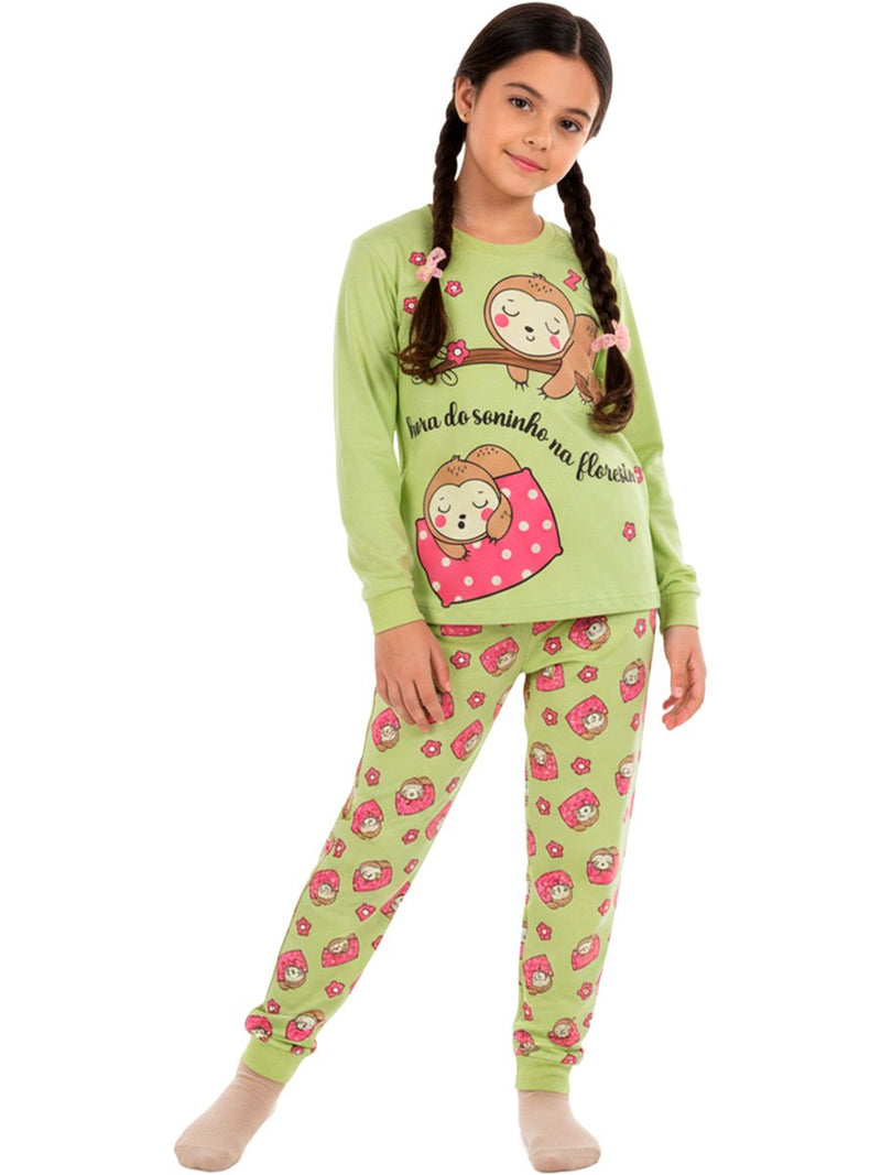 Pijama Longo Infantil Feminino Preguiça