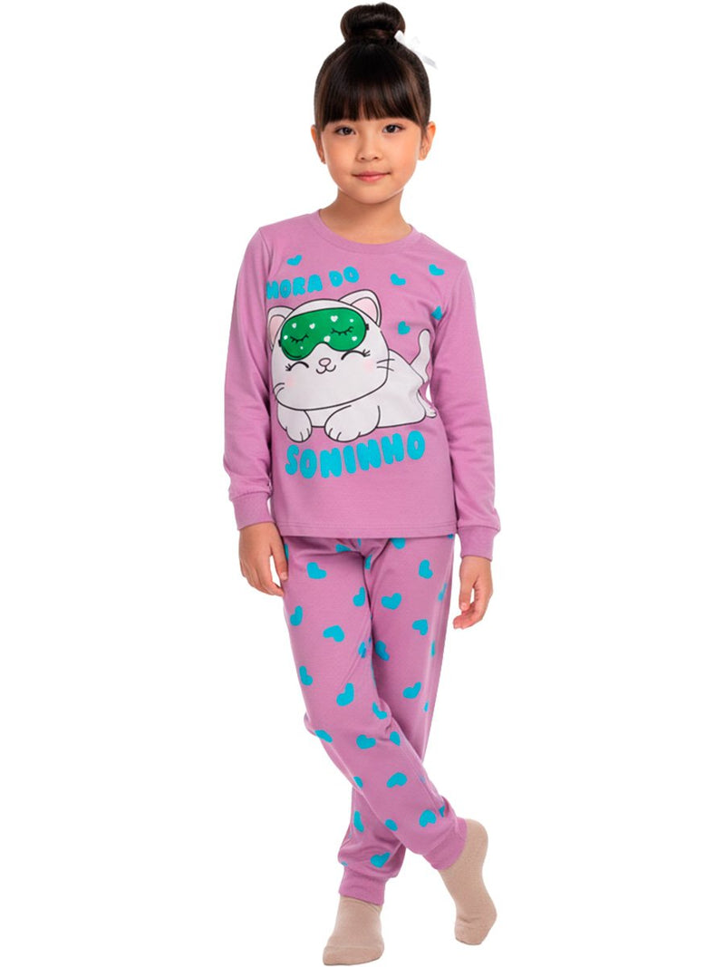 Pijama Longo Infantil Feminino Gatinho