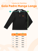 Camisa Manga Longa Gola Padre Preta Infantil Menino