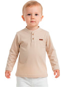 Camisa Manga Longa Gola Padre Areia Bebê Menino
