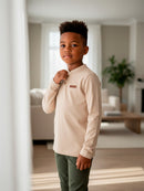 Camisa Manga Longa Gola Padre Areia Infantil Menino