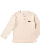 Camisa Manga Longa Gola Padre Areia Infantil Menino