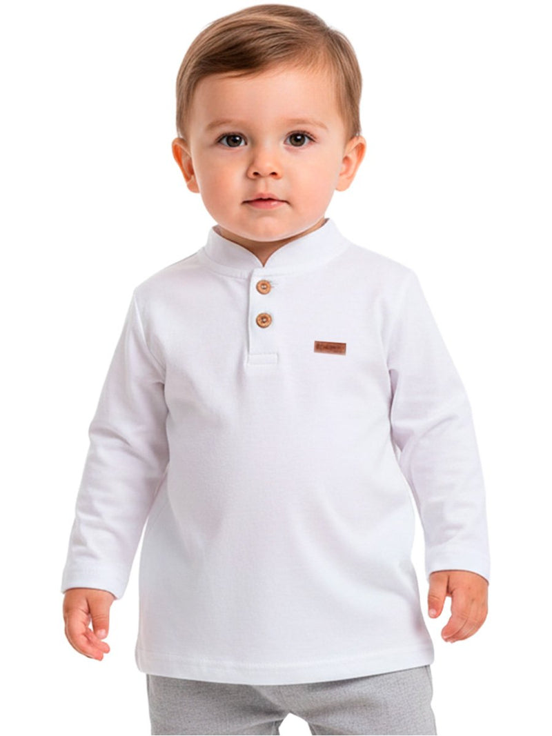 Camisa Manga Longa Gola Padre Branca Bebê Menino