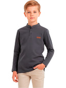 Camisa Manga Longa Gola Padre Chumbo Infantil Menino