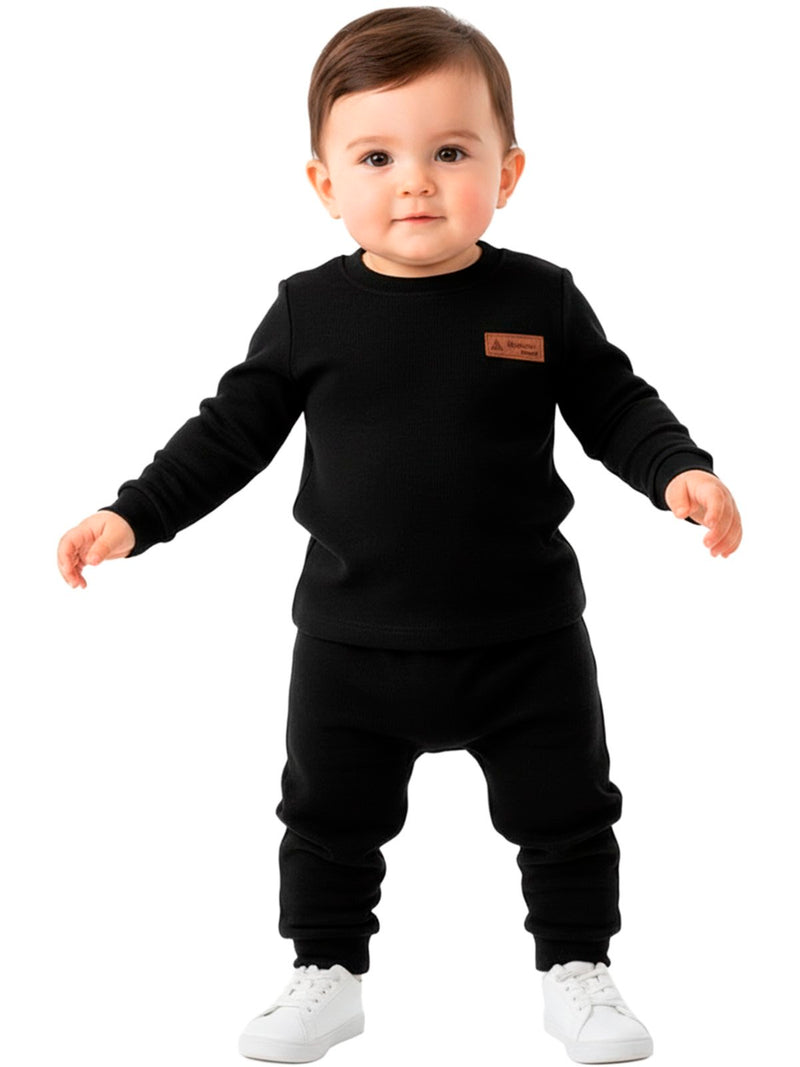 Conjunto Moletom Menino Bebe Monocromático Preto