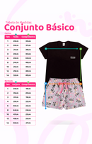 Conjunto Infantil Menina Preto com Bermuda Lilás Estampada Pandas