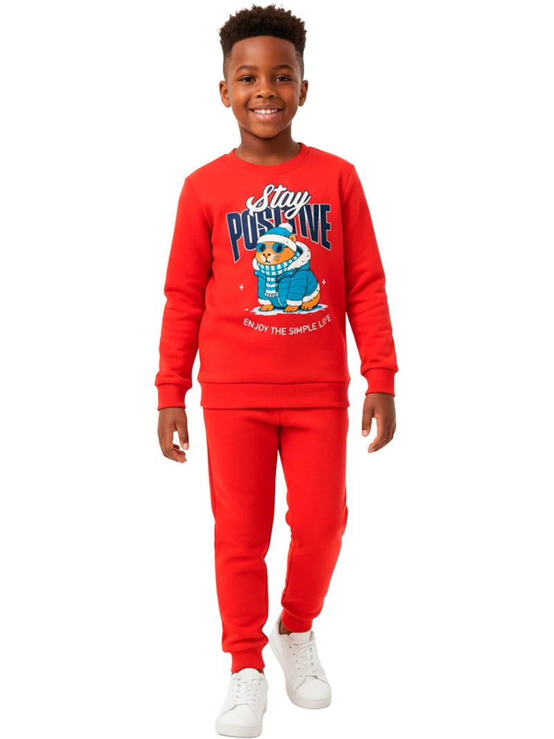 Conjunto Moletom Infantil Menino Stay Positive Vermelho