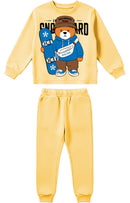 Conjunto Moletom Infantil Menino Urso Snowboard Amarelo