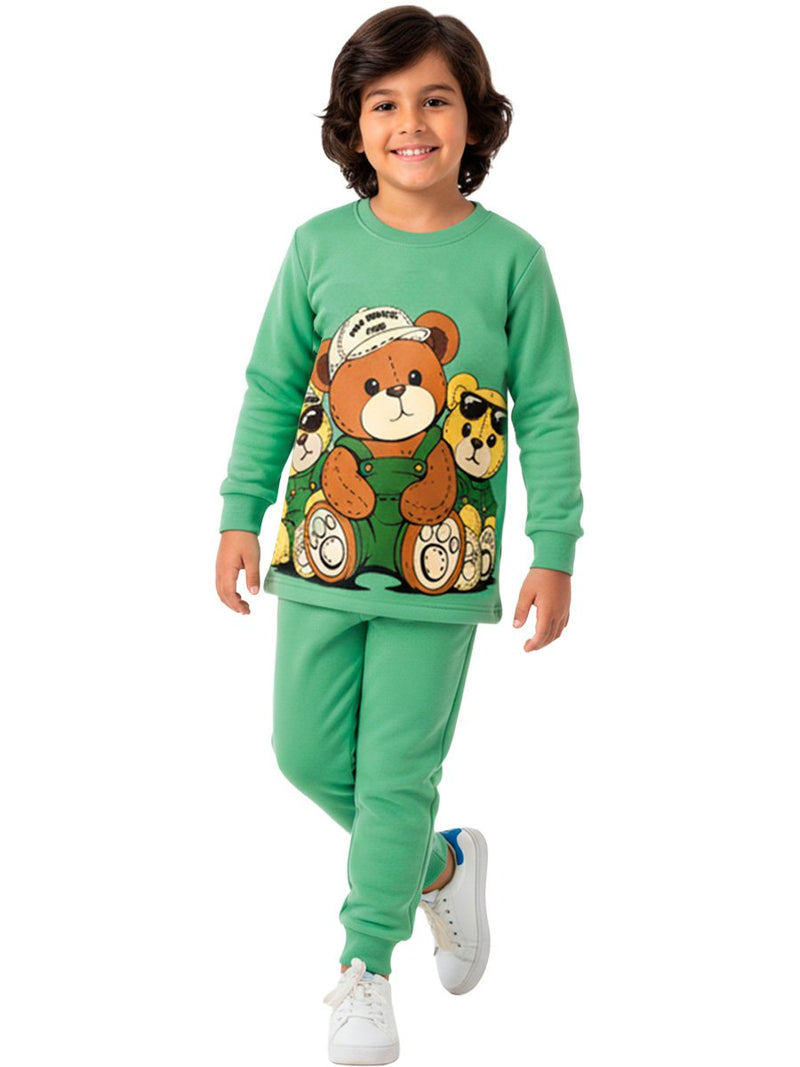 Conjunto Moletom Infantil Menino Ursos Amigos Verde Oliva