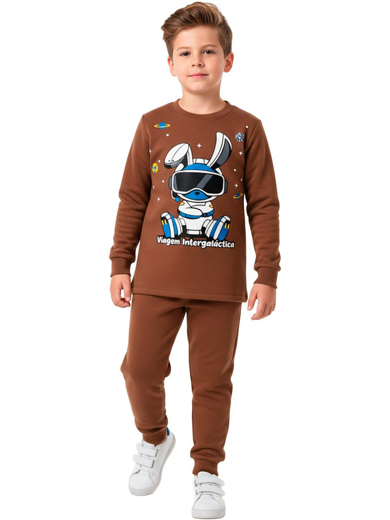 Conjunto Moletom Infantil Menino Coelho Galactico Marrom