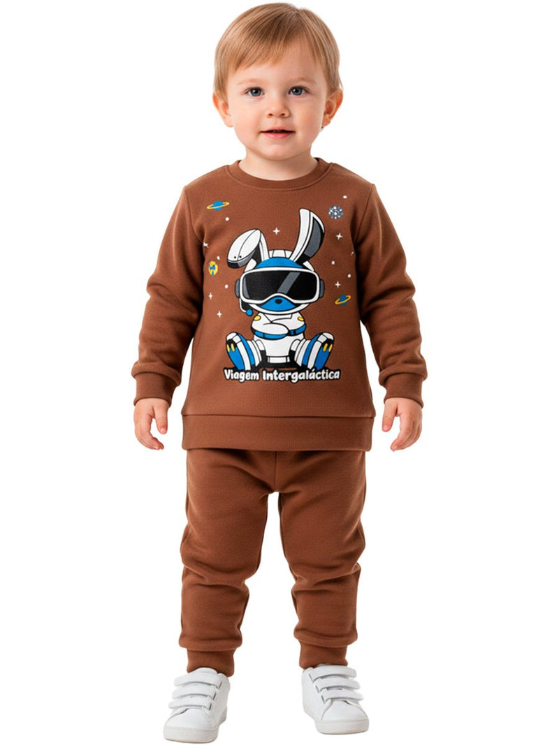 Conjunto Moletom Bebe Menino Coelho Galactico Marrom