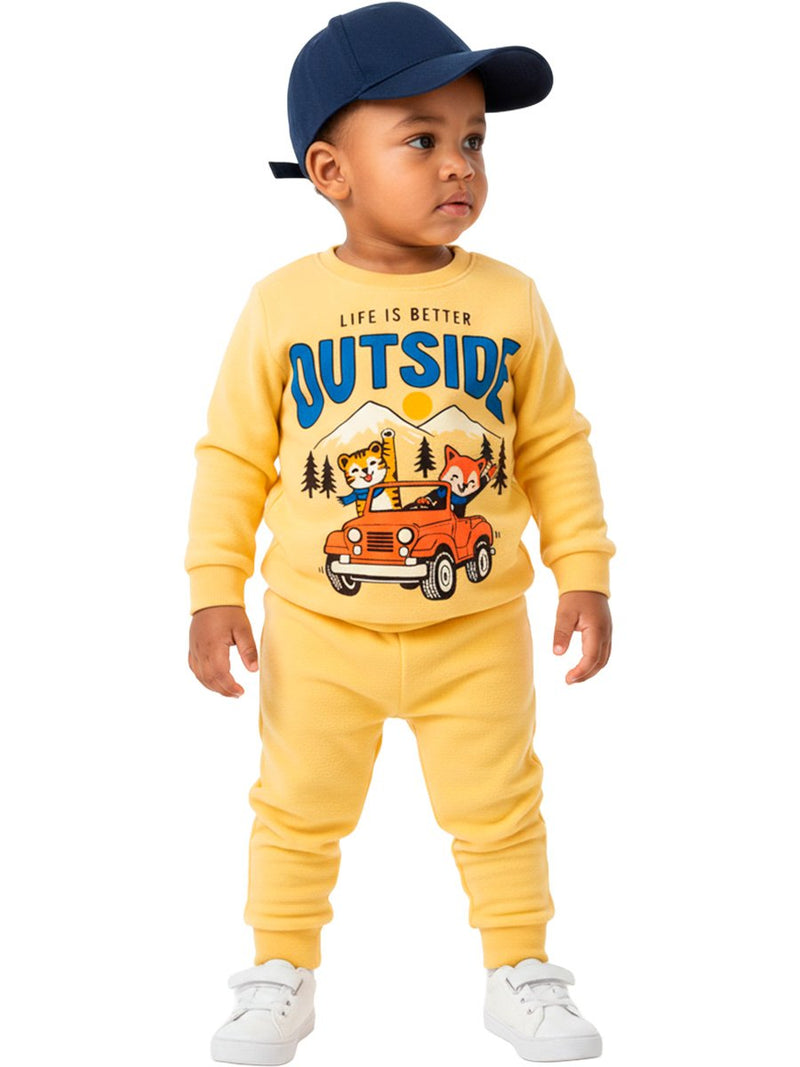 Conjunto Moletom Bebe Menino Outside Bichos Amarelo