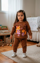 Conjunto Moletom Bebe Menina Raposinhas Marrom