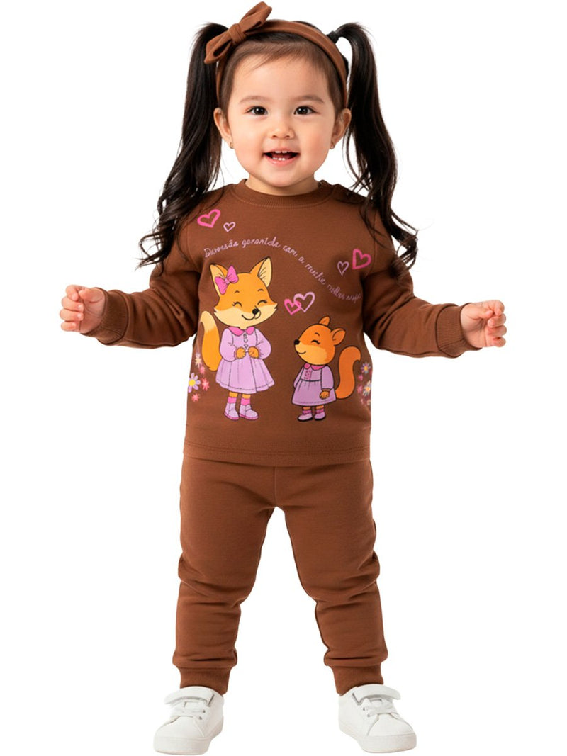 Conjunto Moletom Bebe Menina Raposinhas Marrom