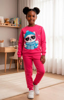 Conjunto Moletom Infantil Menina Gatinha Frio Pink