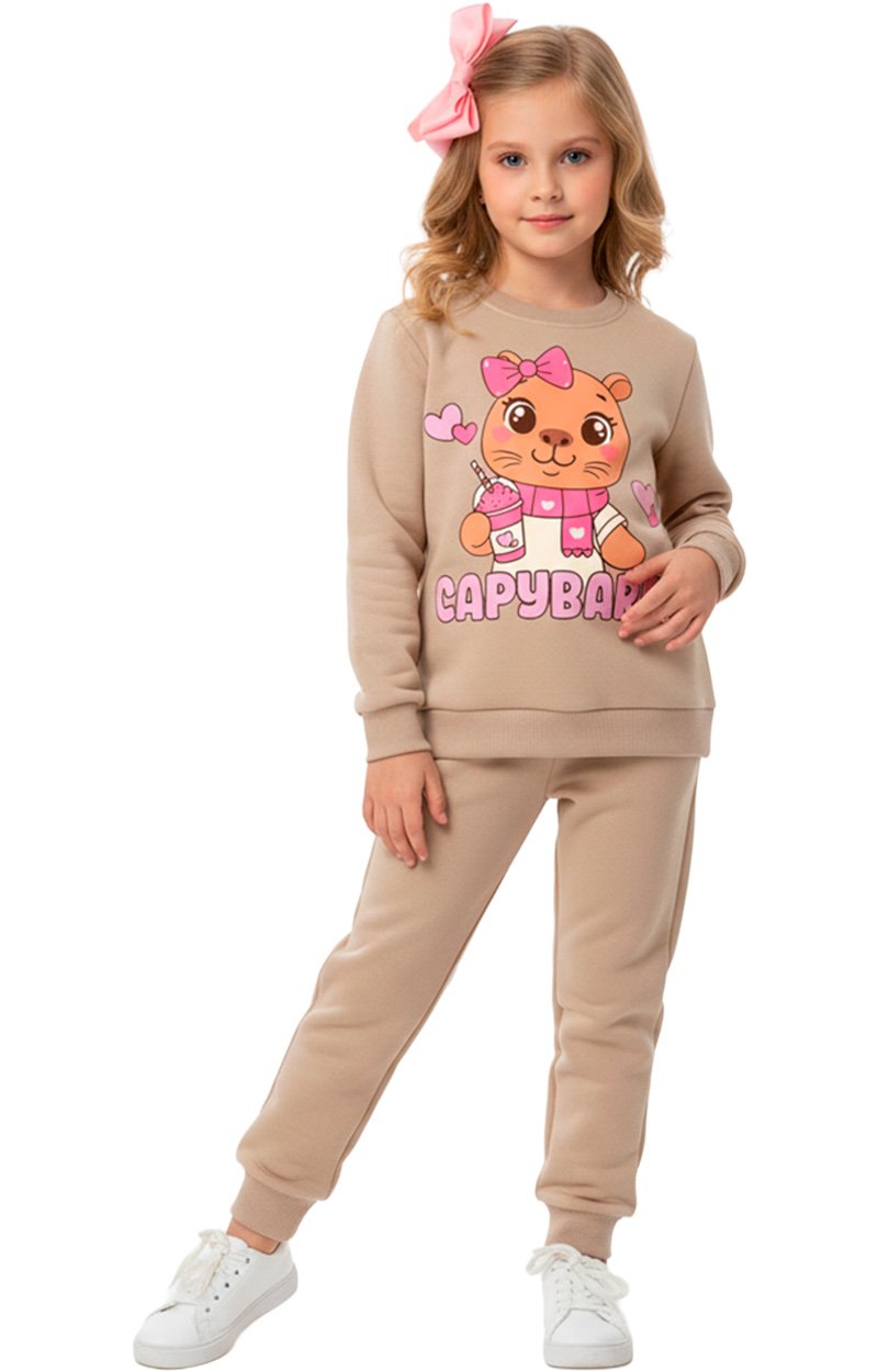Conjunto Moletom Infantil Menina Capybara Corações Canela