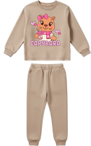 Conjunto Moletom Bebe Menina Capybara Corações Canela