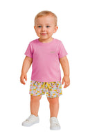 Conjunto Infantil Menina Rosa com Bermuda Estampada Girafas – Algodão Confortável