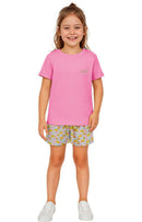 Conjunto Infantil Menina Rosa com Bermuda Estampada Girafas – Algodão Confortável