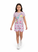 Conjunto Curto Verão Infantil Menina Moranguinhos – Lilás Xadrez com Margaridas