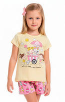 Conjunto Curto Verão Infantil Menina Picolé Divertido – Amarelo e Rosa