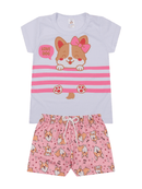Conjunto Curto Verão Infantil Menina Love Dog – Branco e Rosa
