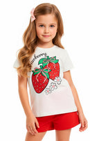 Conjunto Curto Verão Infantil Menina Strawberry – Off White e Vermelho