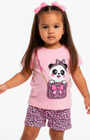 Conjunto Curto Verão Infantil Menina Panda Fashion – Rosa e Oncinha