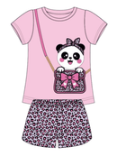 Conjunto Curto Verão Infantil Menina Panda Fashion – Rosa e Oncinha