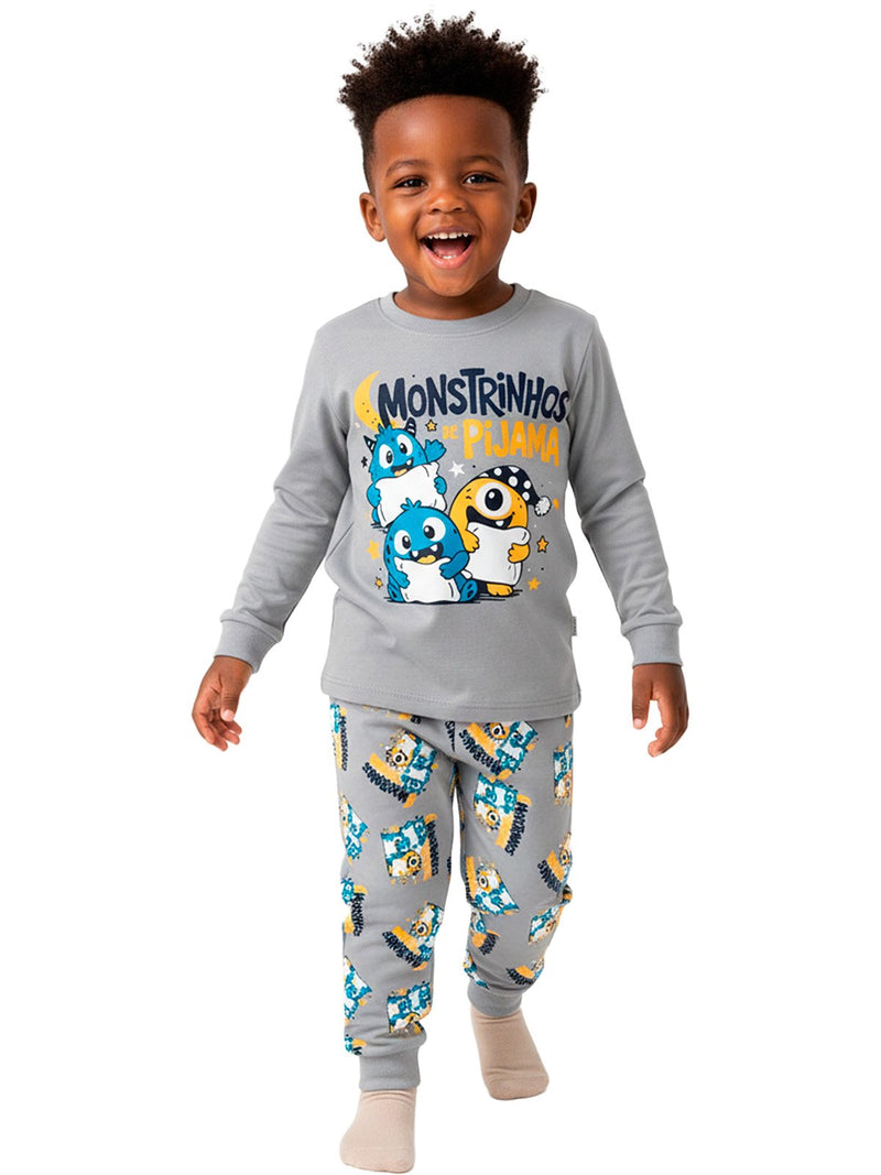 Conjunto Pijama Longo Infantil Menino Monstrinhos Pijama