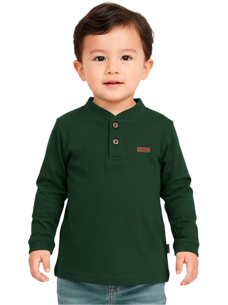 Camisa Manga Longa Gola Padre Verde Musgo Infantil Menino