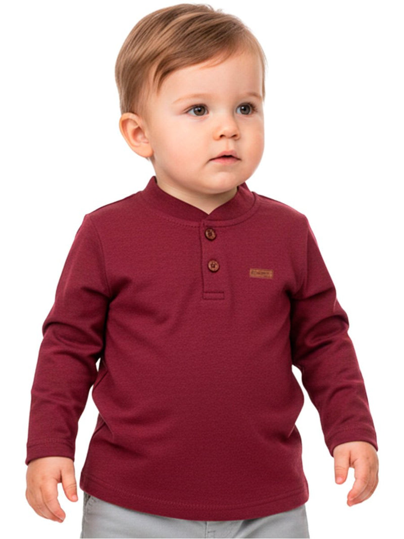 Camisa Manga Longa Gola Padre Bordô Bebê Menino